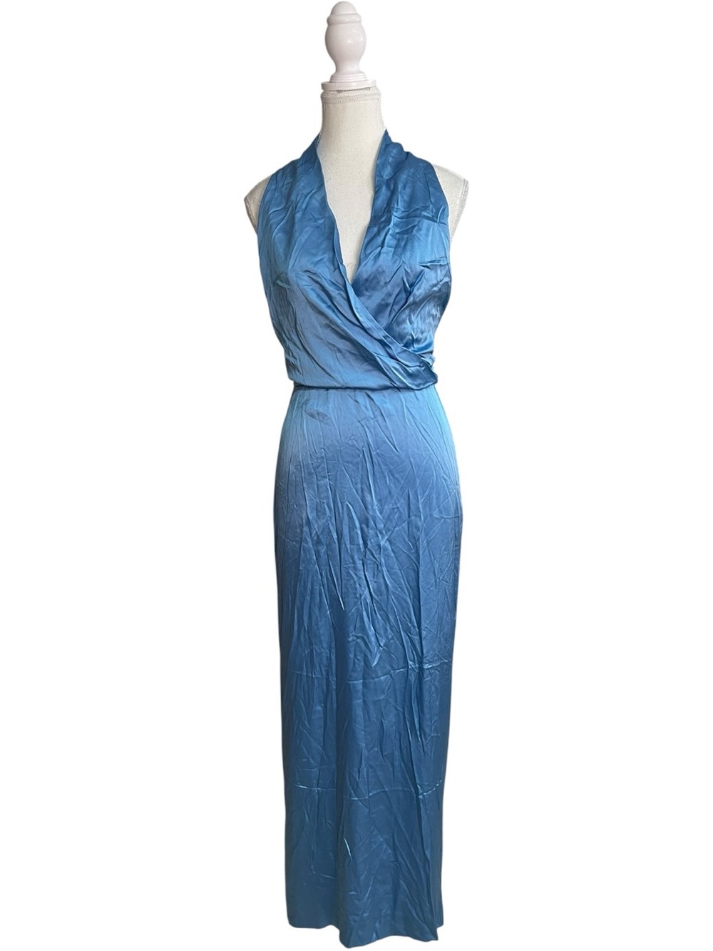 Zara Satin Effect Midi Halter Dress Sky Blue